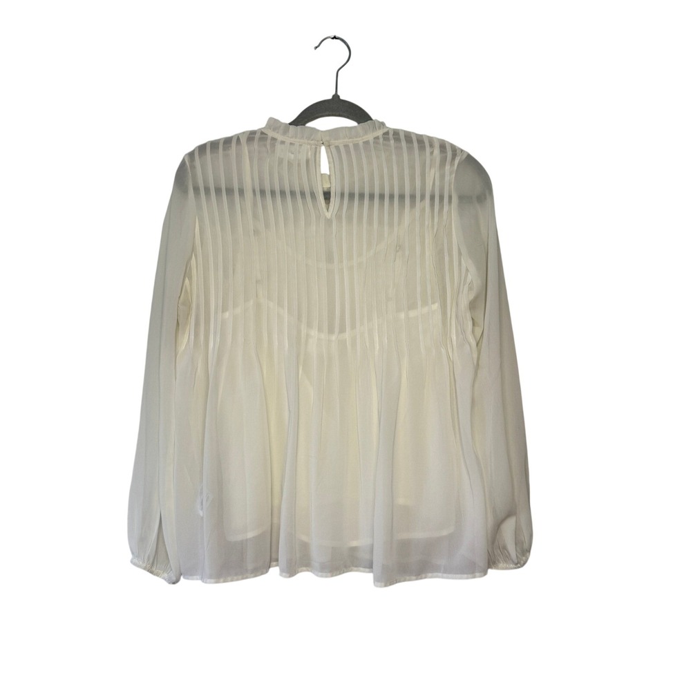Velvet by Graham & Spencer Ivory Sheer Pleated Ruffle Long Sleeve Blouse XS - Picture 2 of 7